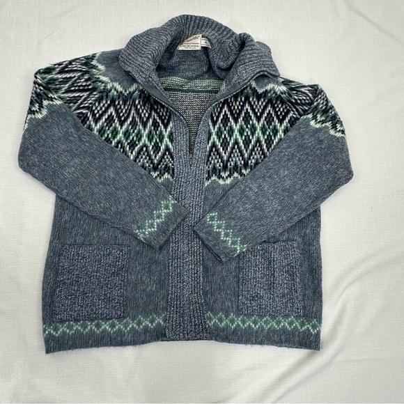Vintage Clipper Mist Men’s Size XL Blue & Green Knit Zip Up Cardigan Sweater - Picture 11 of 11